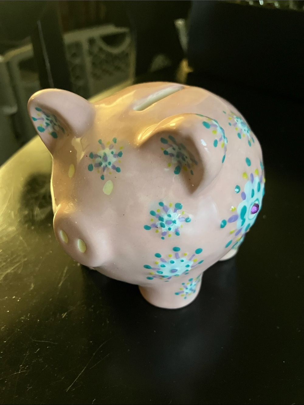 Pink Floral Ceramic Piggy Bank